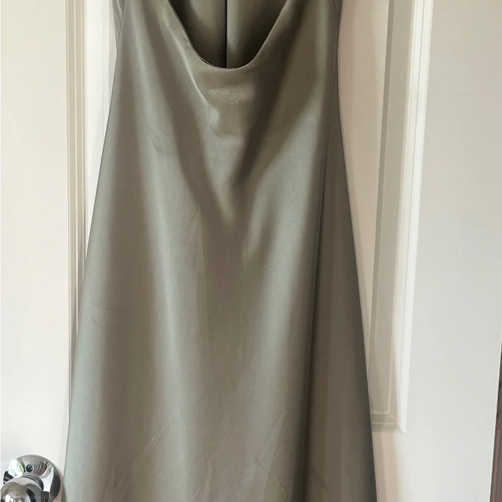 Show Me Your MuMu Jasmine Halter Midi Dress Moss Green Luxe Satin S - Picture 10 of 14